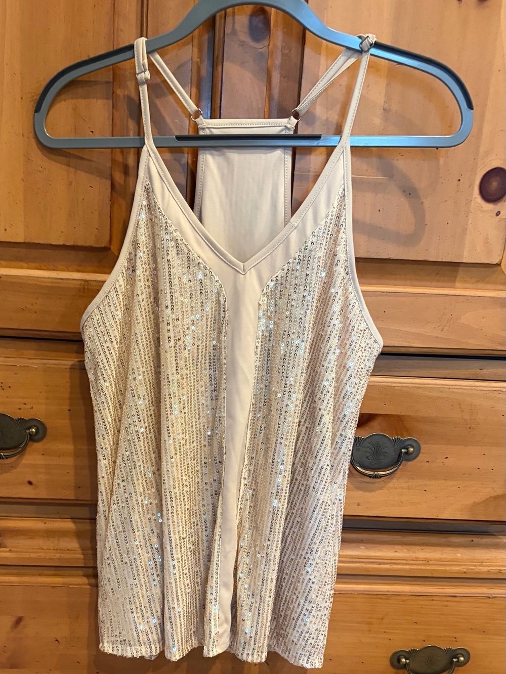 Macy's Cream Sequin Racerback Camisole